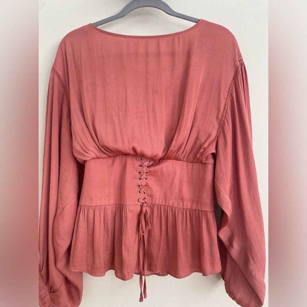 Free People ultra feminine corset style lace up waist, flowing top